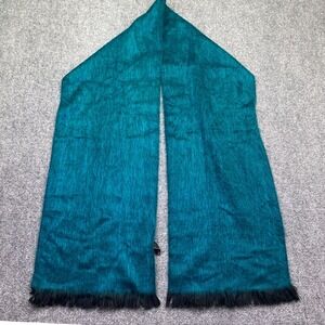 Shupaca Alpaca Blend Scarf Teal Blue Black Handmade Ecuador Fringed Fuzzy